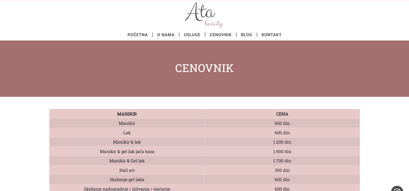 Cenovnik atasalon.rs